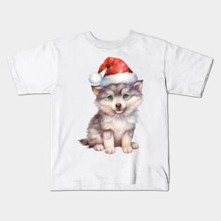 Gray Wolf in Santa Hat Kids T-Shirt